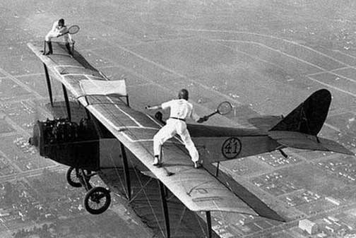 Playing tennis on the wings of an aeroplane