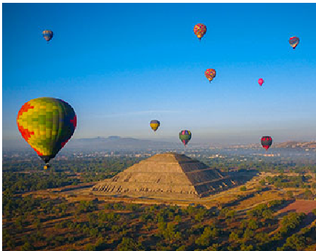 Recorrido en globo sobre las impresionantes pirámides del Sol y la Luna