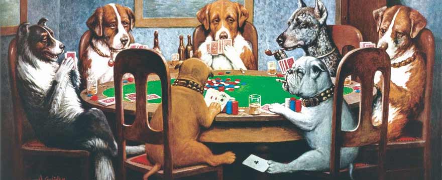 dogs cheating with playing cards