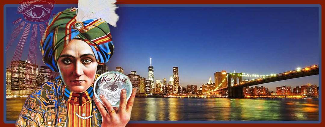 Magician with crystal ball in New York City